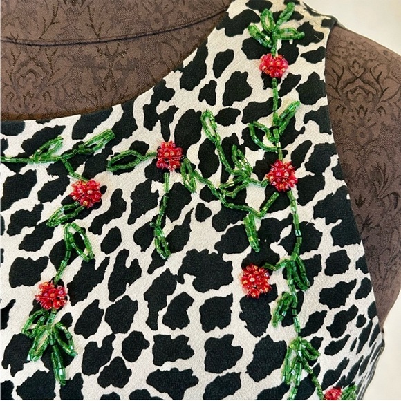 Vintage 1990s Jessica Howard Sleeveless Animal Print Beaded Midi Dress - Picture 4 of 16